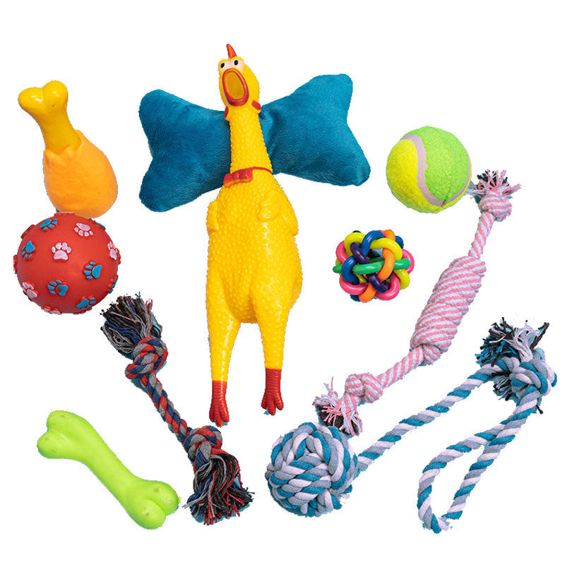 JMT-954954 10-Piece Durable Dog Toy Set for Chewing and Boredom Relief