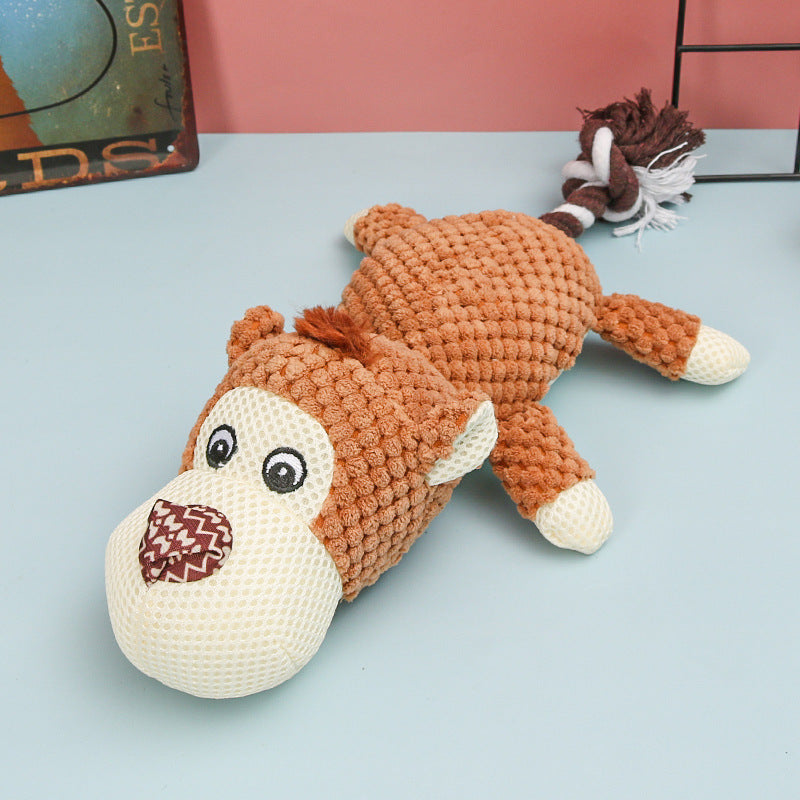 JMT-956106 Small Dog Molar Toy for Puppies – Plush and Cotton Rope with Sounds – Available in Green Rhino, Gray Elephant, Brown Monkey
