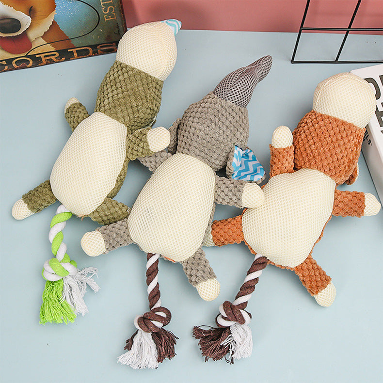 JMT-956106 Small Dog Molar Toy for Puppies – Plush and Cotton Rope with Sounds – Available in Green Rhino, Gray Elephant, Brown Monkey