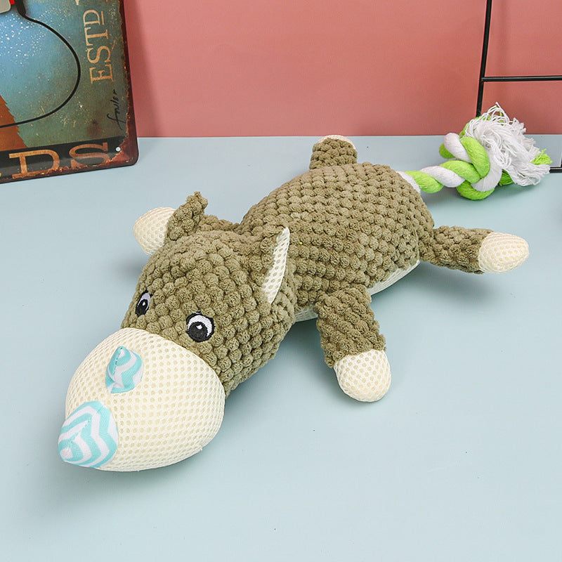 JMT-956106 Small Dog Molar Toy for Puppies – Plush and Cotton Rope with Sounds – Available in Green Rhino, Gray Elephant, Brown Monkey