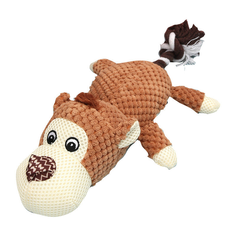 JMT-956106 Small Dog Molar Toy for Puppies – Plush and Cotton Rope with Sounds – Available in Green Rhino, Gray Elephant, Brown Monkey