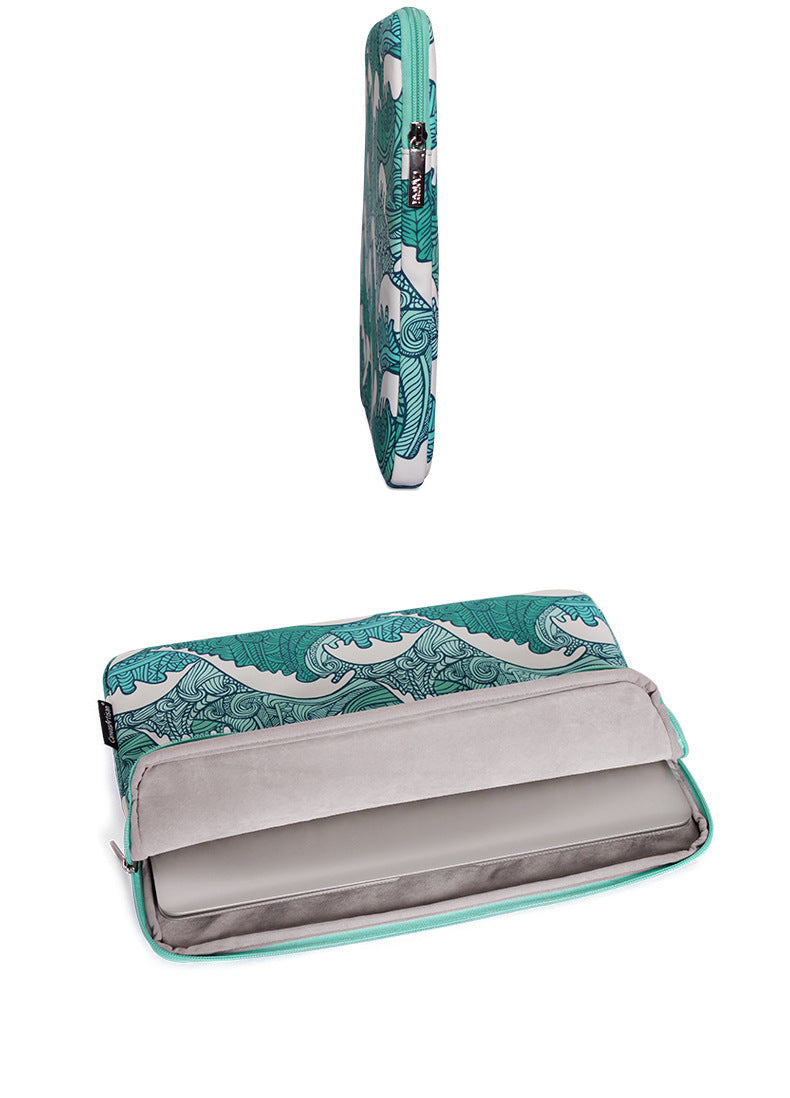 JMT-956298 Breathable Waterproof Shockproof Digital Printing Computer Liner Bag - Available in 11-15 Inch Sizes, Green Wave Design