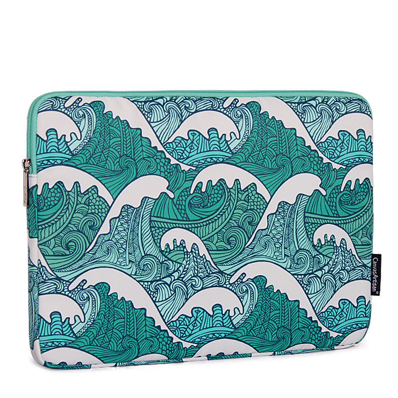 JMT-956298 Breathable Waterproof Shockproof Digital Printing Computer Liner Bag - Available in 11-15 Inch Sizes, Green Wave Design