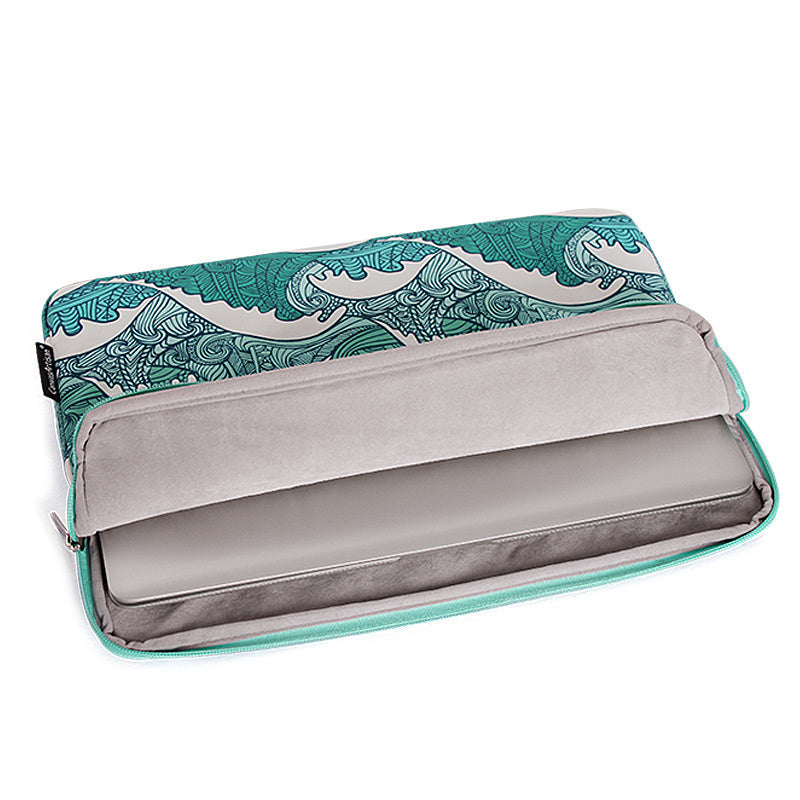 JMT-956298 Breathable Waterproof Shockproof Digital Printing Computer Liner Bag - Available in 11-15 Inch Sizes, Green Wave Design