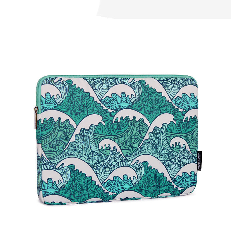 JMT-956298 Breathable Waterproof Shockproof Digital Printing Computer Liner Bag - Available in 11-15 Inch Sizes, Green Wave Design