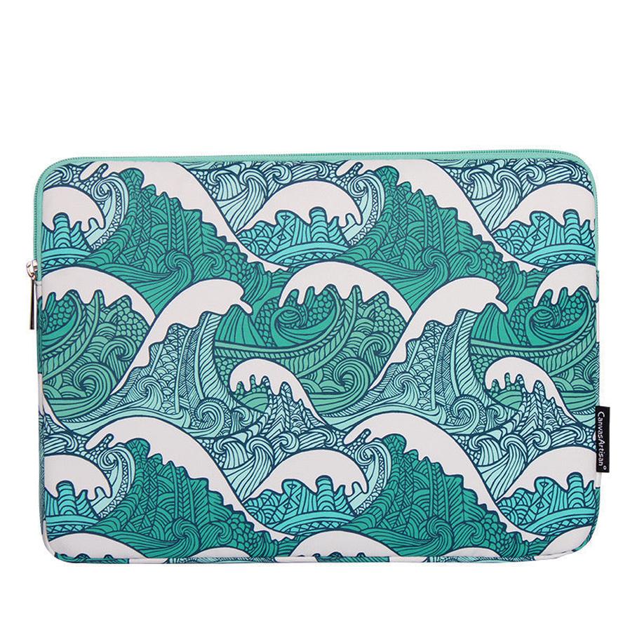 JMT-956298 Breathable Waterproof Shockproof Digital Printing Computer Liner Bag - Available in 11-15 Inch Sizes, Green Wave Design