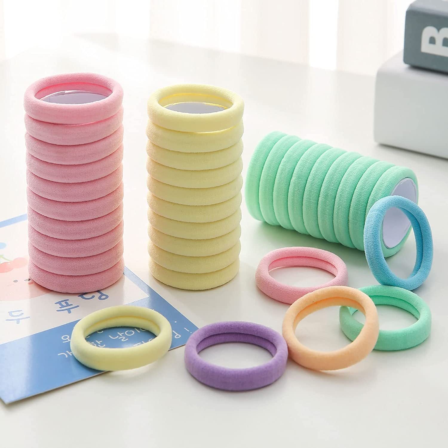 JMT-956490 Soft High Elastic Seamless Hair Rings - 100 Pack in Various Colors