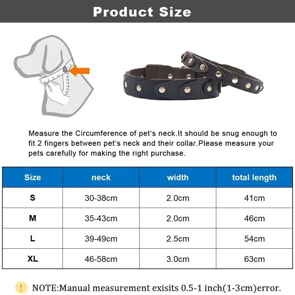 JMT-956618 Genuine Leather Dog Collar with Durable Buckle for Medium to Large Breeds