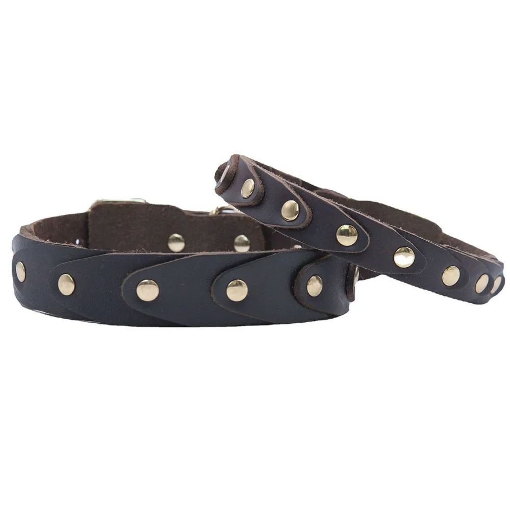 JMT-956618 Genuine Leather Dog Collar with Durable Buckle for Medium to Large Breeds