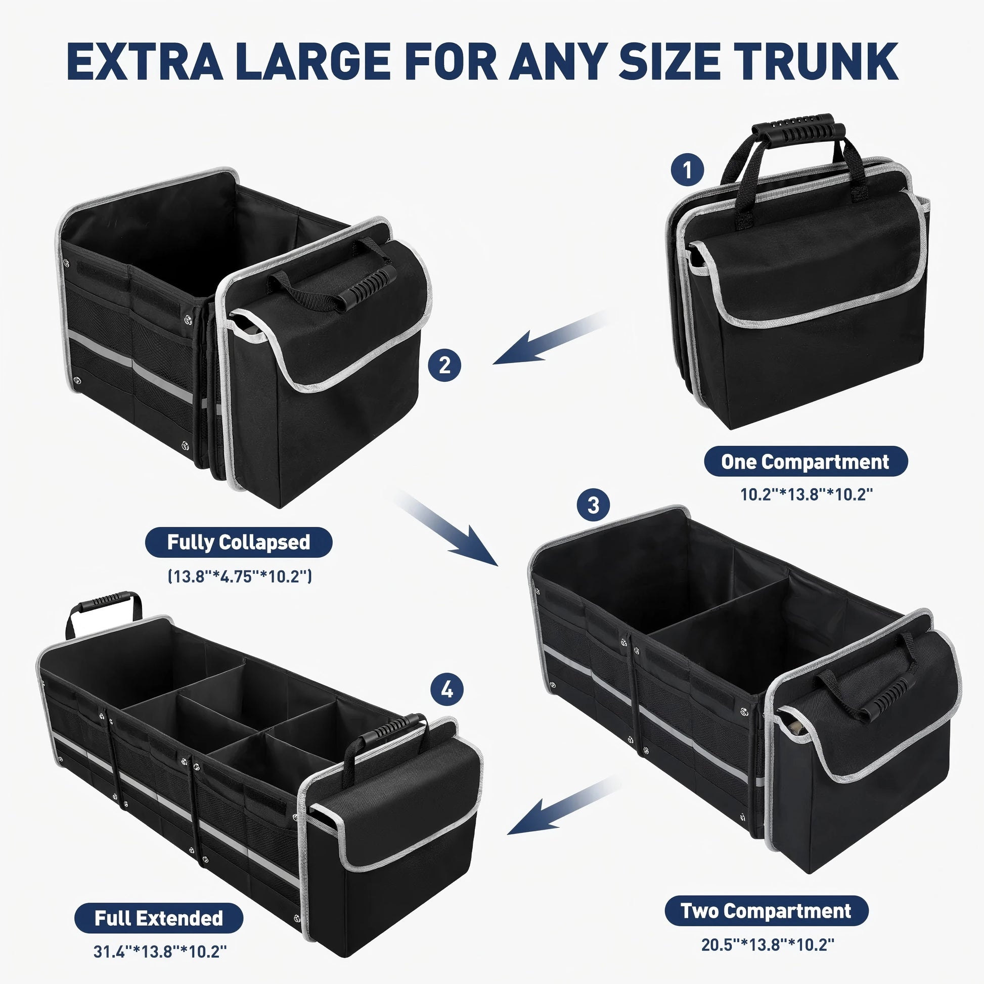 JMT-956746 Collapsible Multi-Compartment SUV Trunk Organizer with Insulated Leakproof Bag and Adjustable Straps