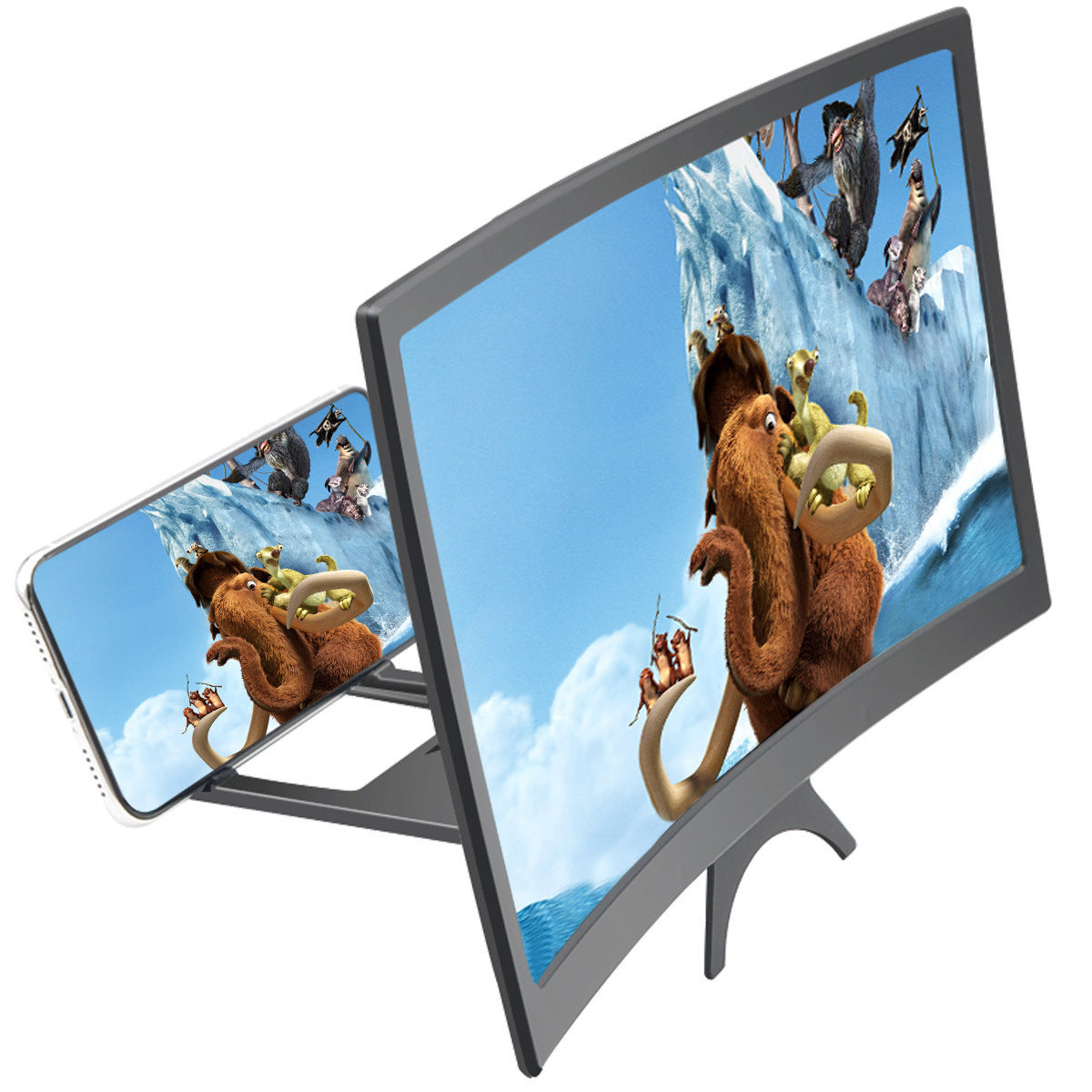 JMT-957130 12-Inch Curved Mobile Phone Screen Amplifier with Lazy Bracket Stand for Universal Use
