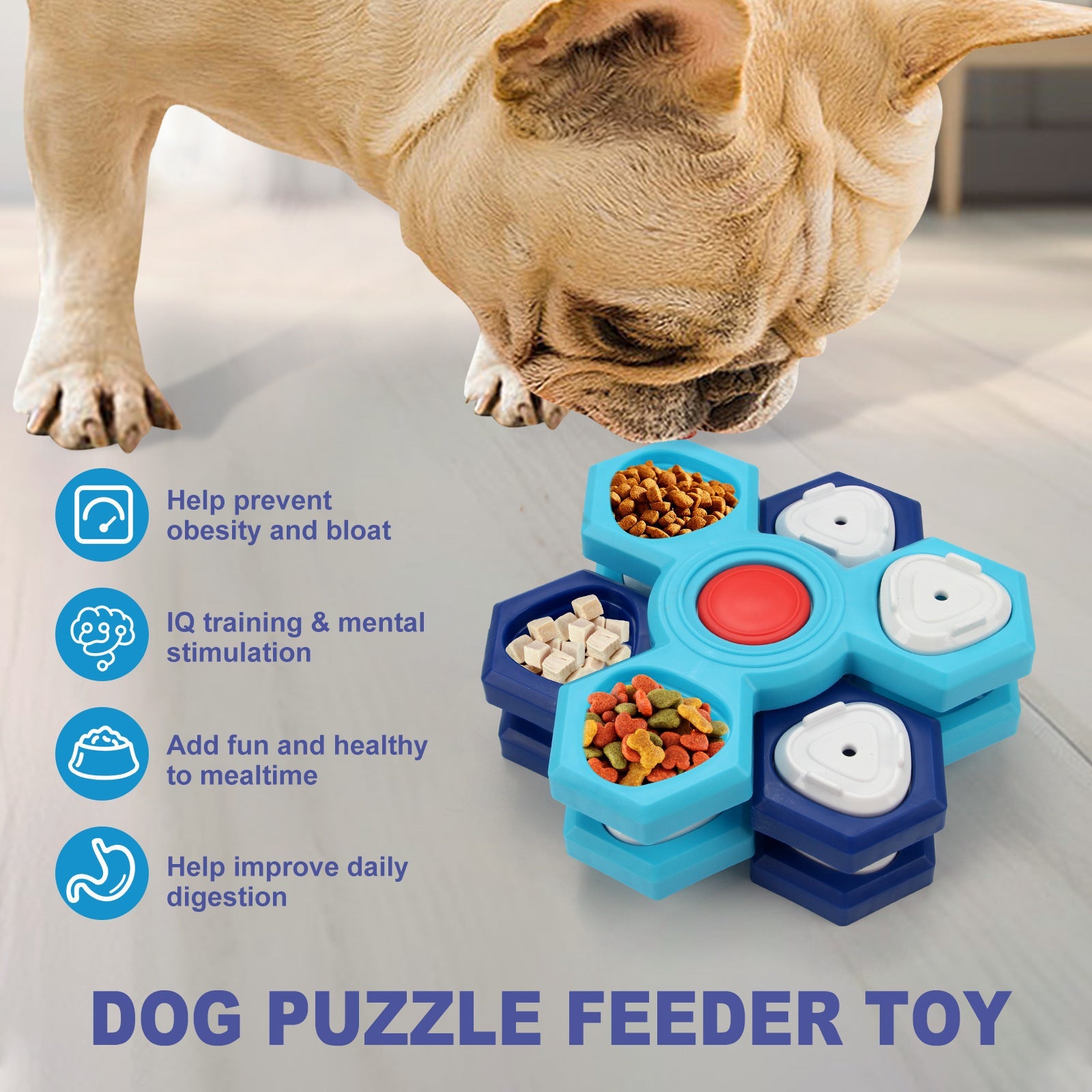 JMT-957258 Interactive Dog Puzzle Bowl for Slow Feeding and IQ Training - Multi-layered Treat Dispensing Dispenser for Cats and Dogs