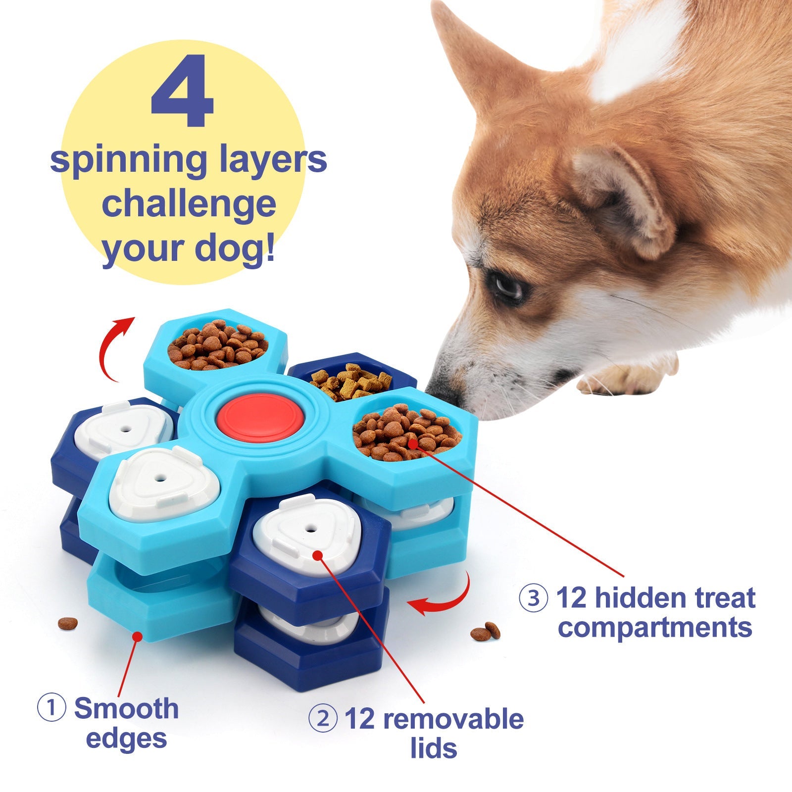 JMT-957258 Interactive Dog Puzzle Bowl for Slow Feeding and IQ Training - Multi-layered Treat Dispensing Dispenser for Cats and Dogs
