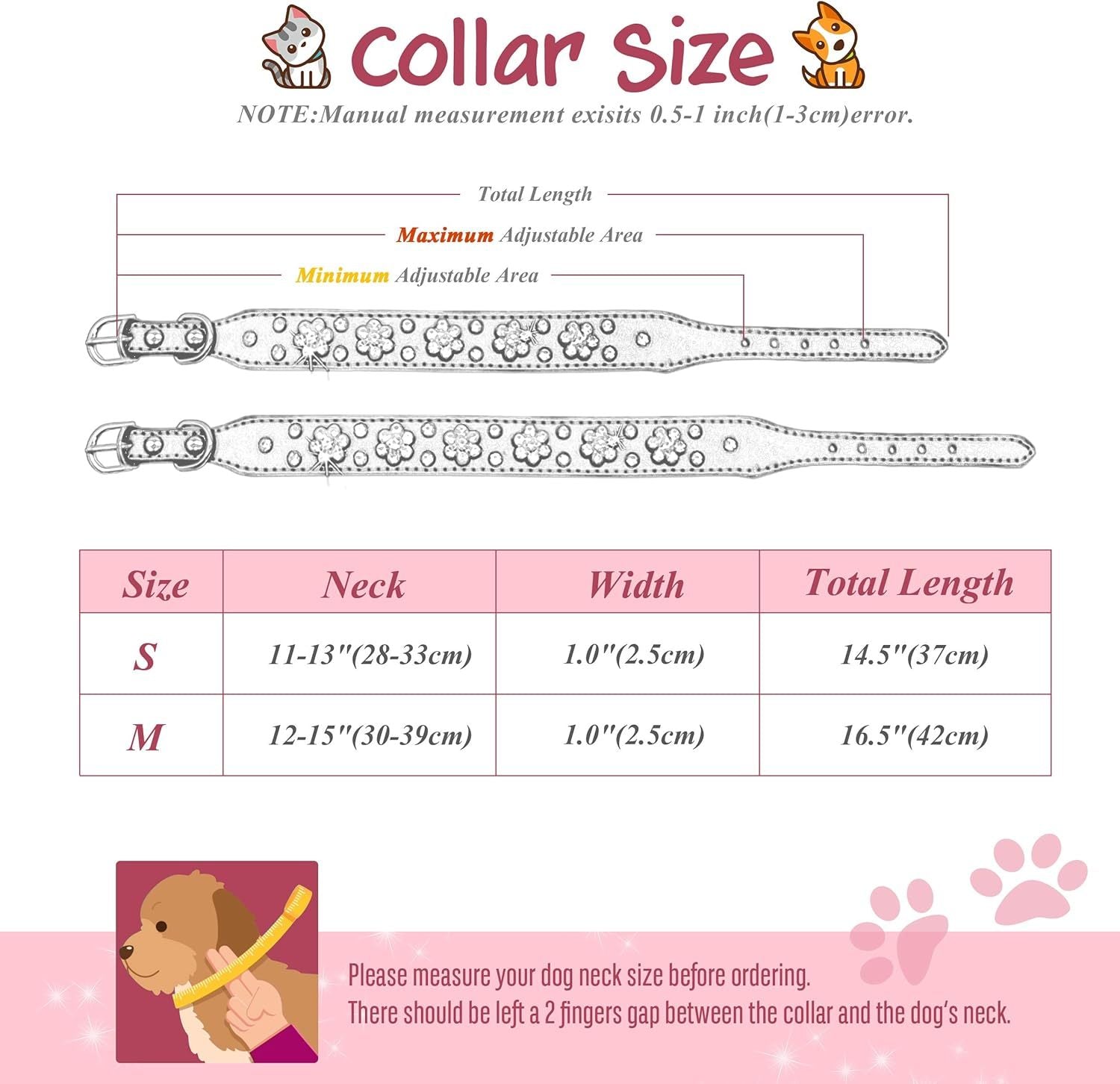 JMT-957770 Rhinestone Flower Studded PU Leather Dog Collar for Small and Medium Breeds