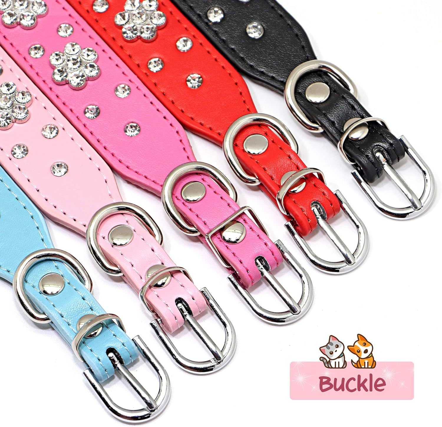 JMT-957770 Rhinestone Flower Studded PU Leather Dog Collar for Small and Medium Breeds