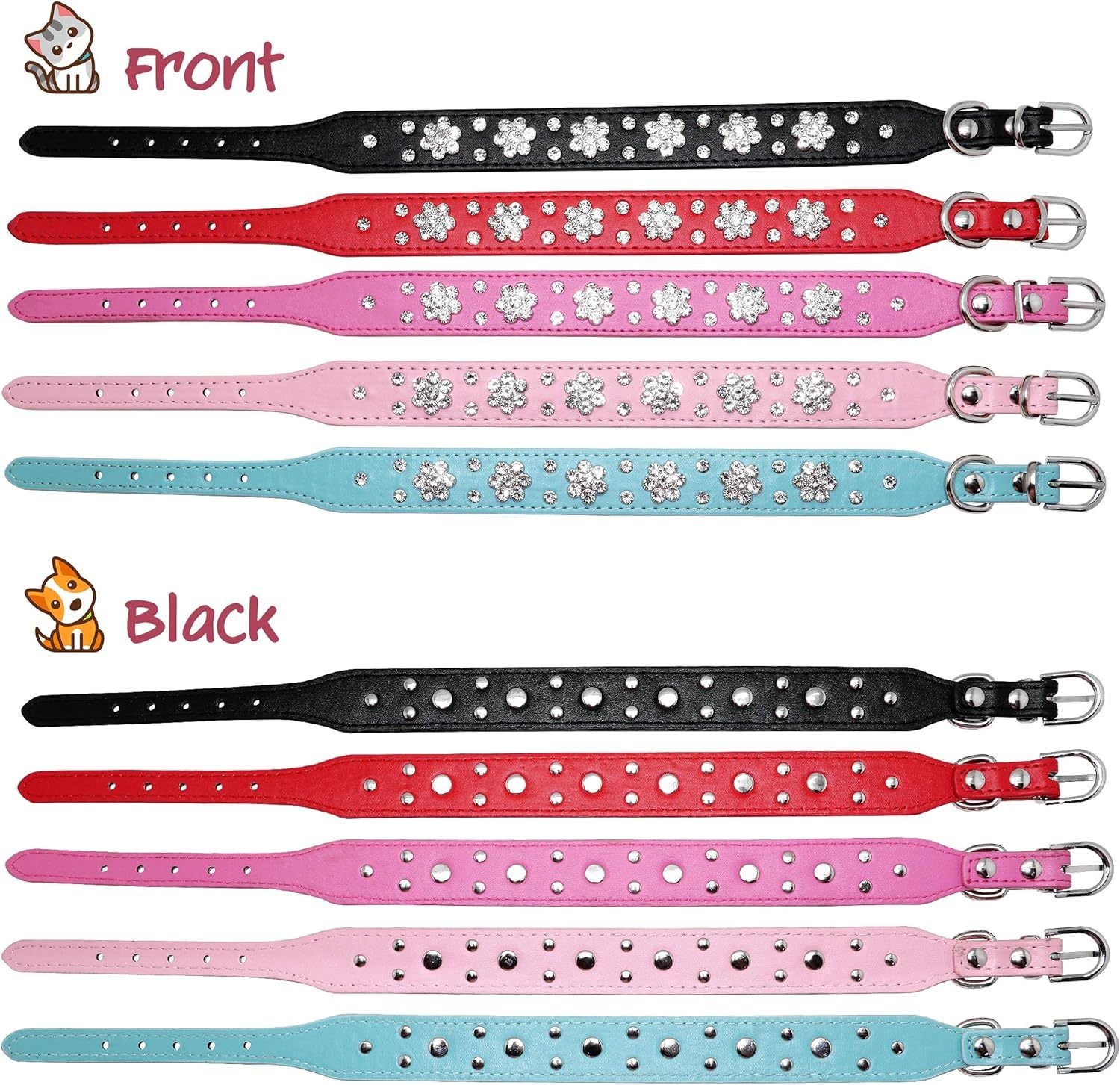 JMT-957770 Rhinestone Flower Studded PU Leather Dog Collar for Small and Medium Breeds