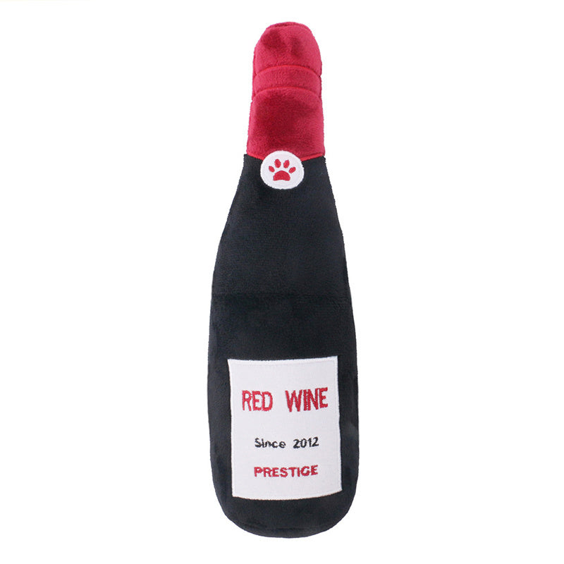 JMT-958090 Plush Chewing Toys for Cats and Dogs - Wine Bottle & Donut Design, 25cm Long, Available in Pink, Black, White