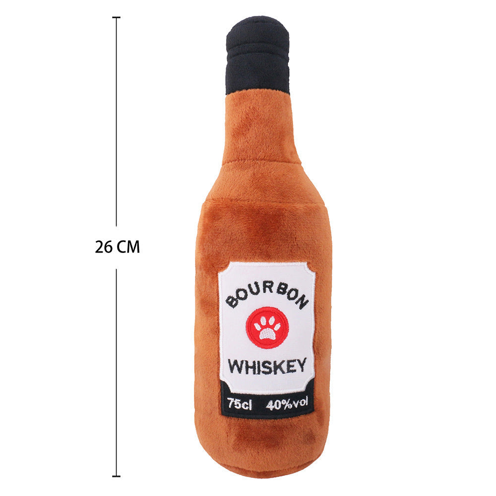 JMT-958090 Plush Chewing Toys for Cats and Dogs - Wine Bottle & Donut Design, 25cm Long, Available in Pink, Black, White