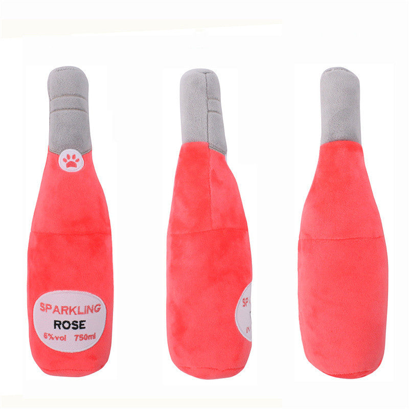 JMT-958090 Plush Chewing Toys for Cats and Dogs - Wine Bottle & Donut Design, 25cm Long, Available in Pink, Black, White