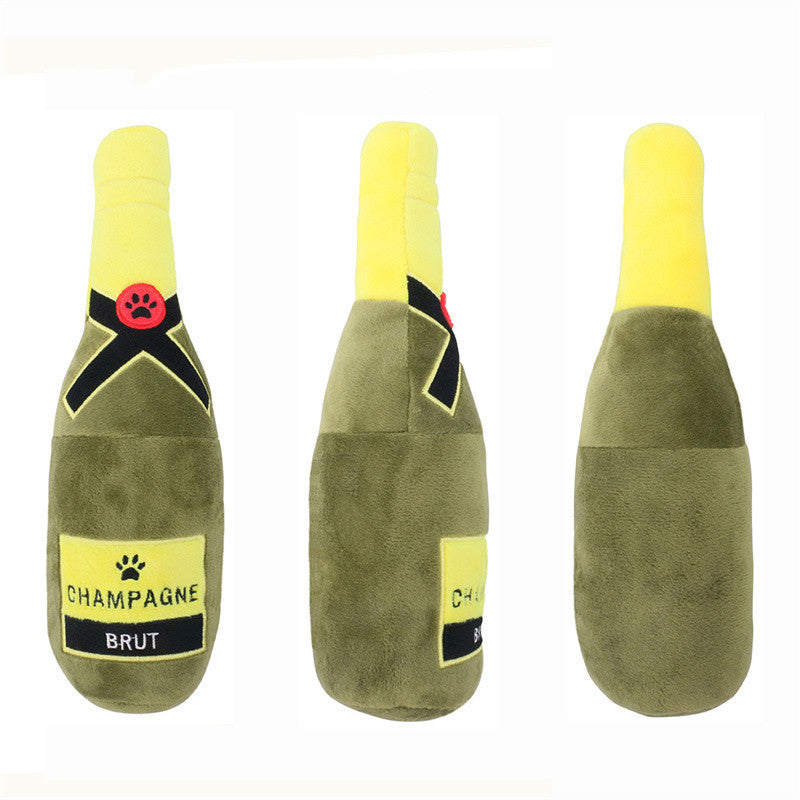 JMT-958090 Plush Chewing Toys for Cats and Dogs - Wine Bottle & Donut Design, 25cm Long, Available in Pink, Black, White