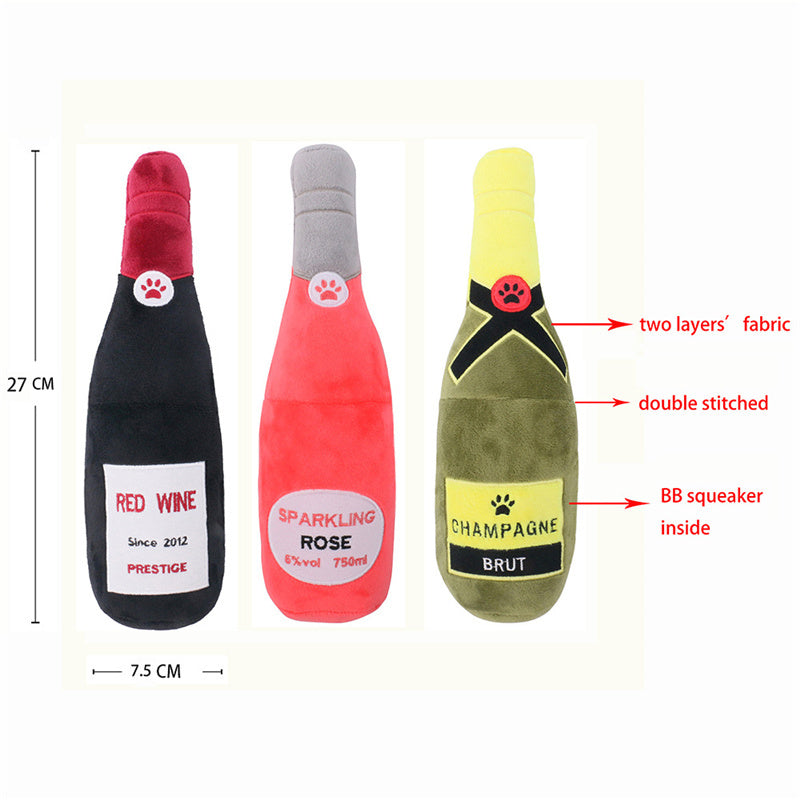 JMT-958090 Plush Chewing Toys for Cats and Dogs - Wine Bottle & Donut Design, 25cm Long, Available in Pink, Black, White