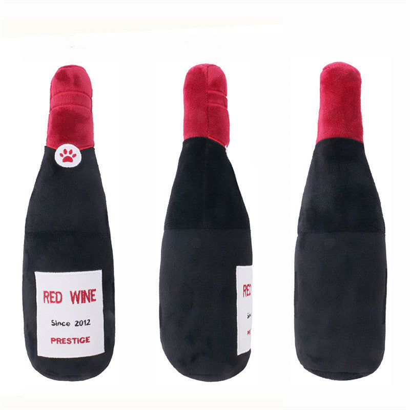 JMT-958090 Plush Chewing Toys for Cats and Dogs - Wine Bottle & Donut Design, 25cm Long, Available in Pink, Black, White