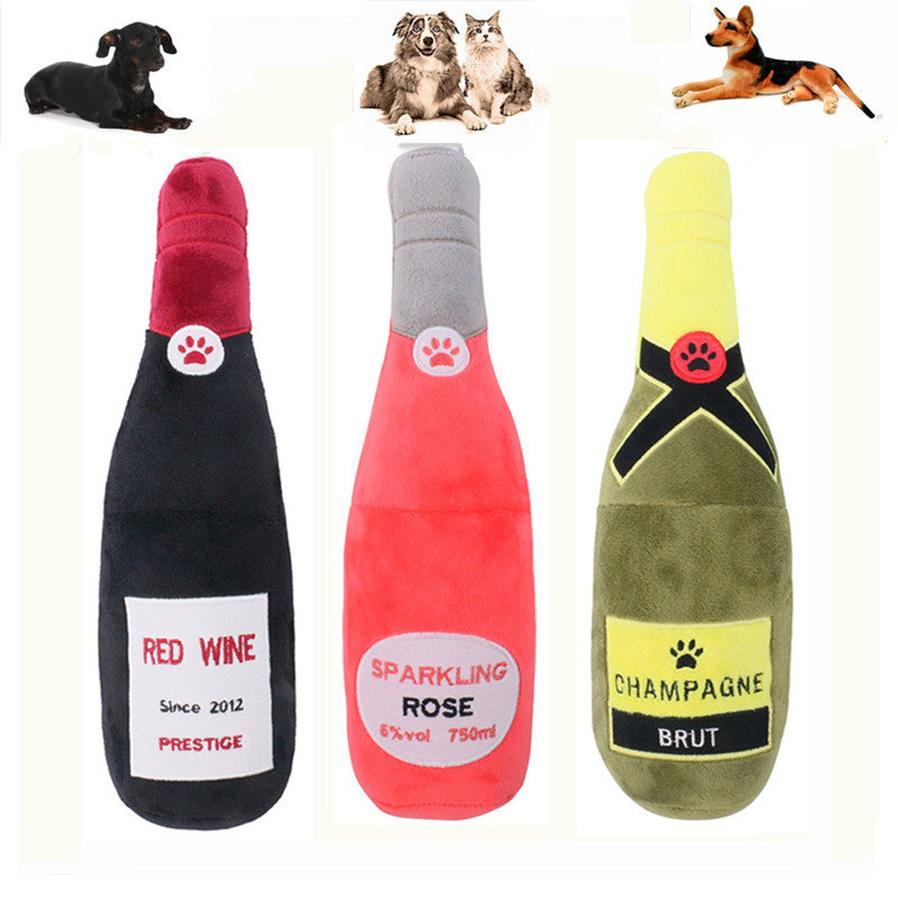 JMT-958090 Plush Chewing Toys for Cats and Dogs - Wine Bottle & Donut Design, 25cm Long, Available in Pink, Black, White