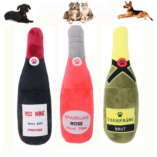 JMT-958090 Plush Chewing Toys for Cats and Dogs - Wine Bottle & Donut Design, 25cm Long, Available in Pink, Black, White
