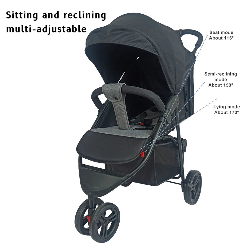 JMT-958410 3-Wheel Baby Jogger Stroller with Car Seat, One-Hand Foldable 2-in-1 Design for Infants