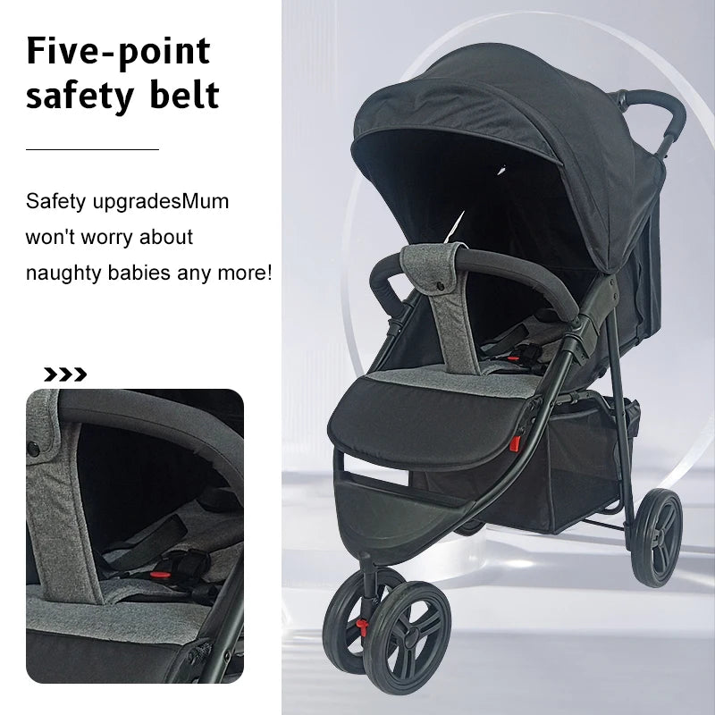 JMT-958410 3-Wheel Baby Jogger Stroller with Car Seat, One-Hand Foldable 2-in-1 Design for Infants