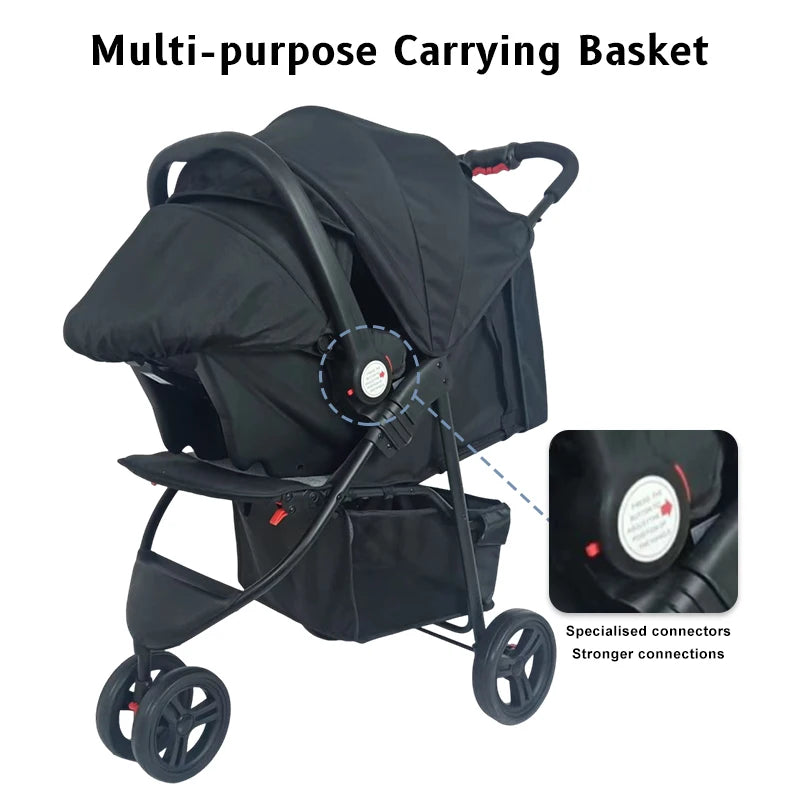 JMT-958410 3-Wheel Baby Jogger Stroller with Car Seat, One-Hand Foldable 2-in-1 Design for Infants