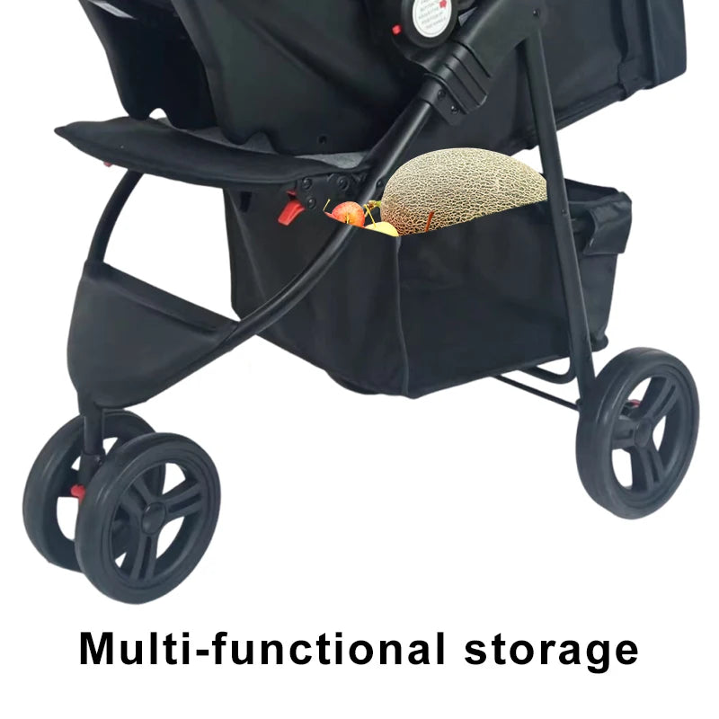 JMT-958410 3-Wheel Baby Jogger Stroller with Car Seat, One-Hand Foldable 2-in-1 Design for Infants