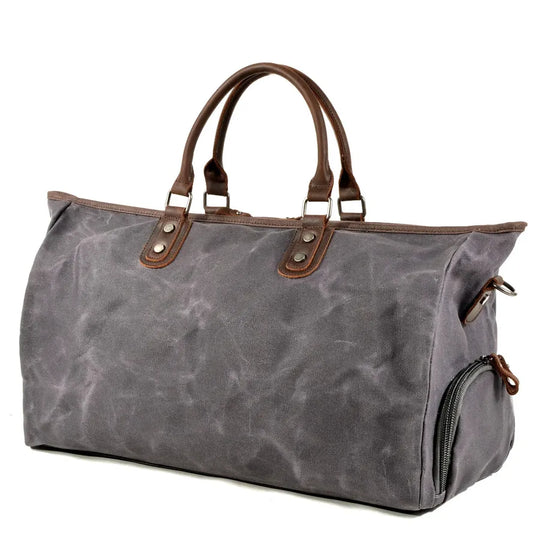 JMT-958666 Vintage Style Waxed Crazy Horse Leather Boston Overnight Tote Bag for Weekend Travel