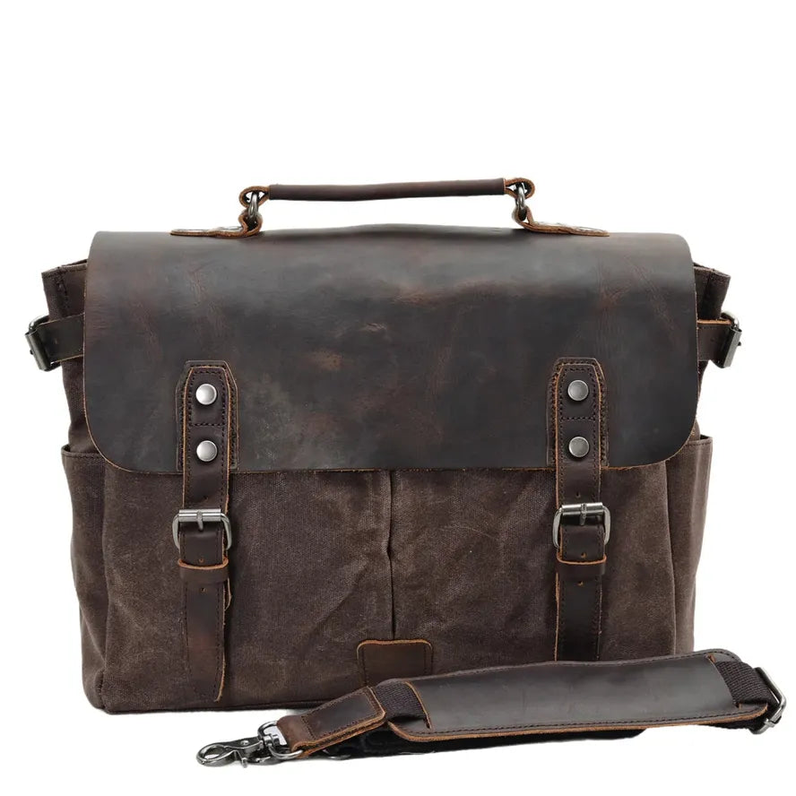 JMT-958794 Waterproof Retro Batik Canvas Camera Crossbody Bag with Leather Accents