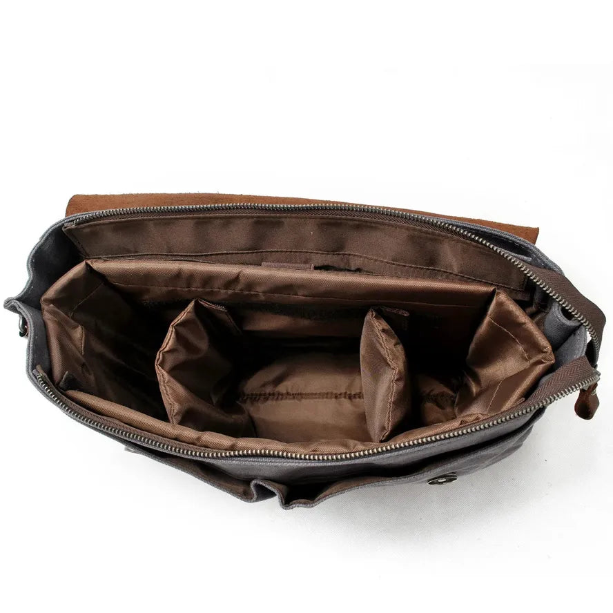 JMT-958794 Waterproof Retro Batik Canvas Camera Crossbody Bag with Leather Accents