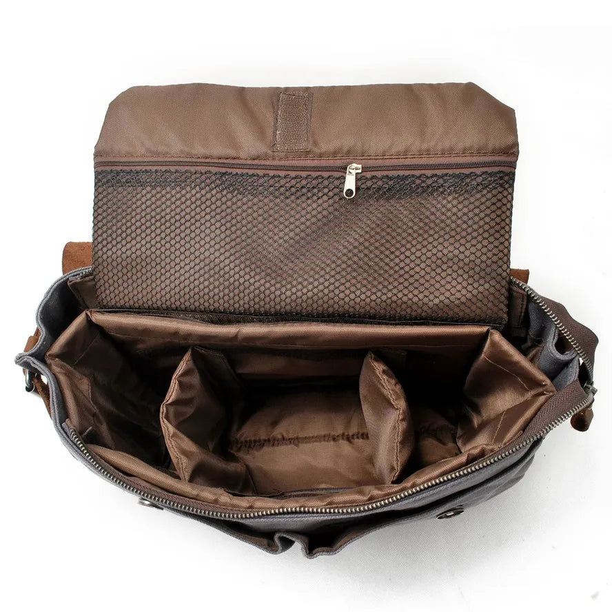 JMT-958794 Waterproof Retro Batik Canvas Camera Crossbody Bag with Leather Accents