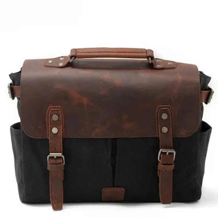 JMT-958794 Waterproof Retro Batik Canvas Camera Crossbody Bag with Leather Accents