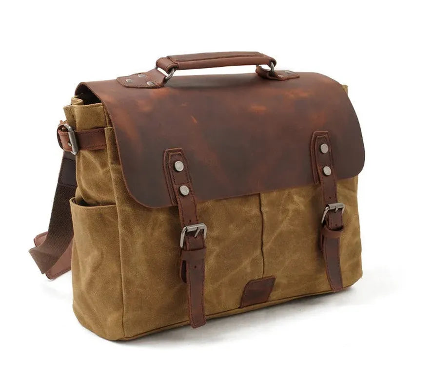 JMT-958794 Waterproof Retro Batik Canvas Camera Crossbody Bag with Leather Accents