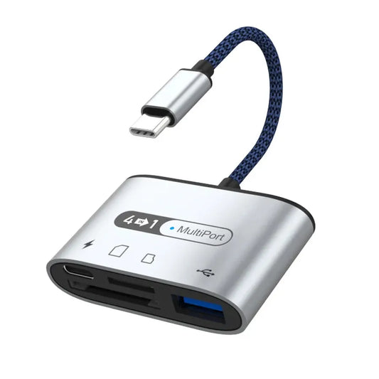 JMT-958922 4-in-1 Type-C Multi-Function Card Reader with Charging Port for SD/TF USB Memory Cards, Compatible with iPad, Huawei, Xiaomi