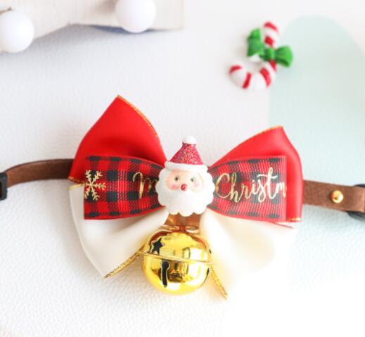 JMT-958922 Snowflake Christmas Red Plaid Adjustable Pet Bow Tie for Dogs and Cats