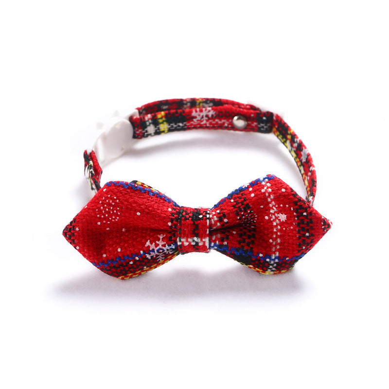 JMT-958922 Snowflake Christmas Red Plaid Adjustable Pet Bow Tie for Dogs and Cats