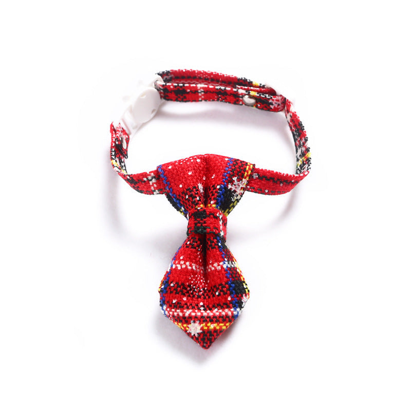 JMT-958922 Snowflake Christmas Red Plaid Adjustable Pet Bow Tie for Dogs and Cats