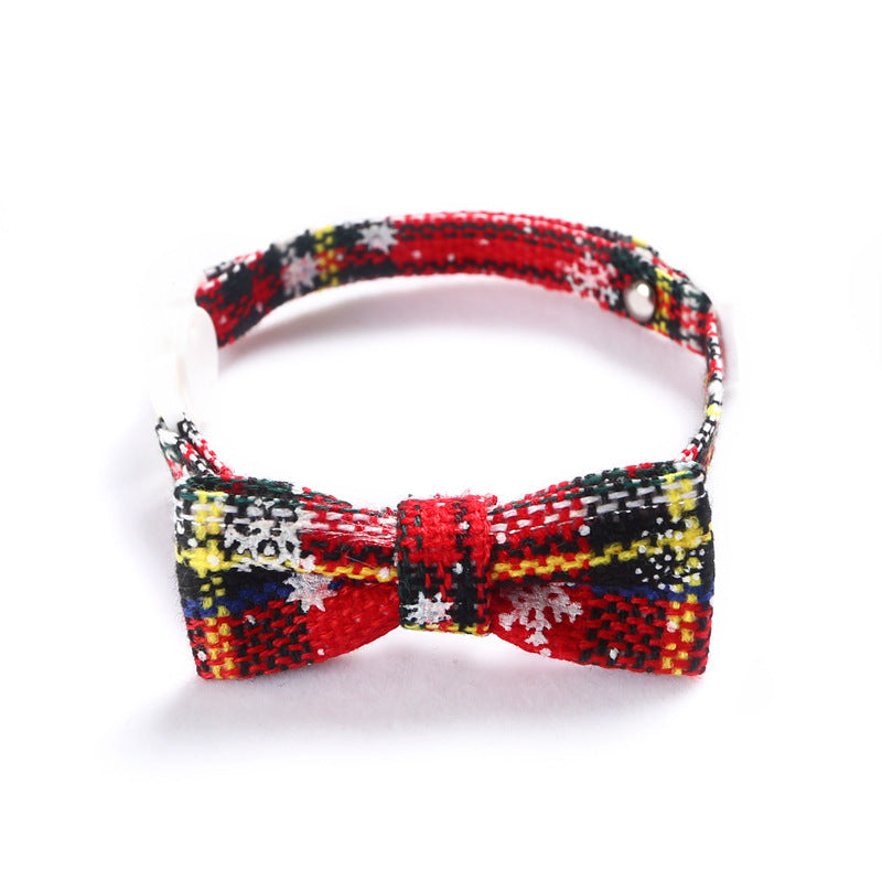 JMT-958922 Snowflake Christmas Red Plaid Adjustable Pet Bow Tie for Dogs and Cats