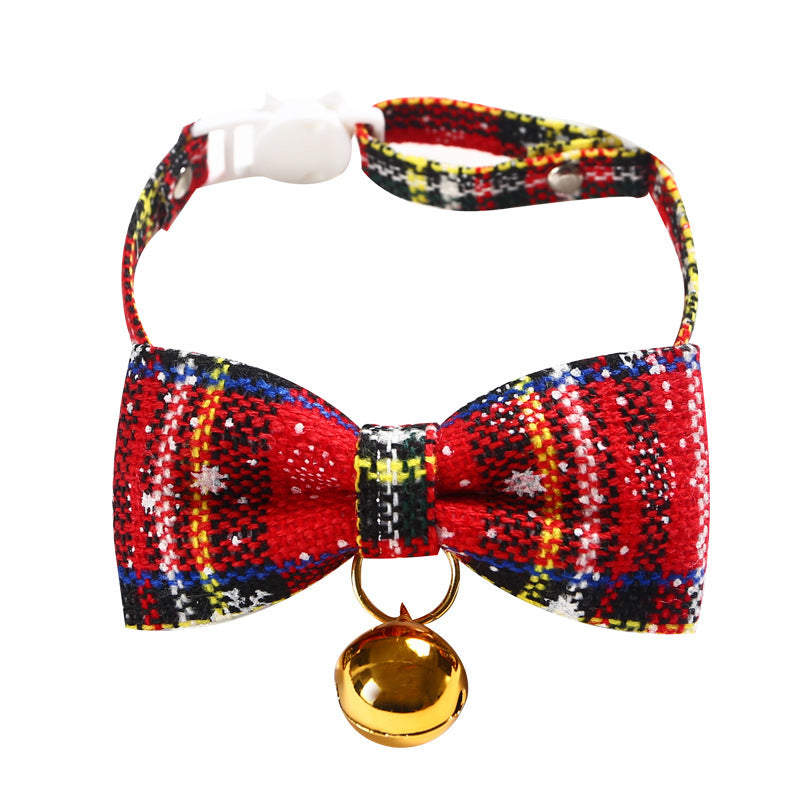 JMT-958922 Snowflake Christmas Red Plaid Adjustable Pet Bow Tie for Dogs and Cats