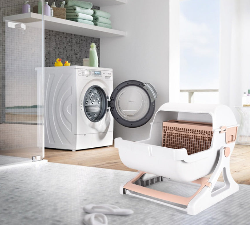 JMT-959434 Semi-Enclosed Cat Litter Box with Tipping Bucket - Available in Beige, Green, and Pink