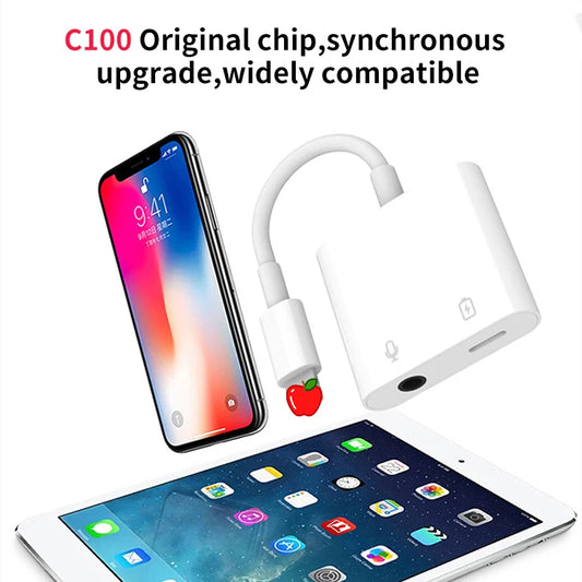 JMT-960074 2 in 1 Audio Charge Adapter for iOS Devices to 3.5mm Aux Jack Splitter, Compatible with iPhone Models 7, 8, X, 11, 12, 13, 14
