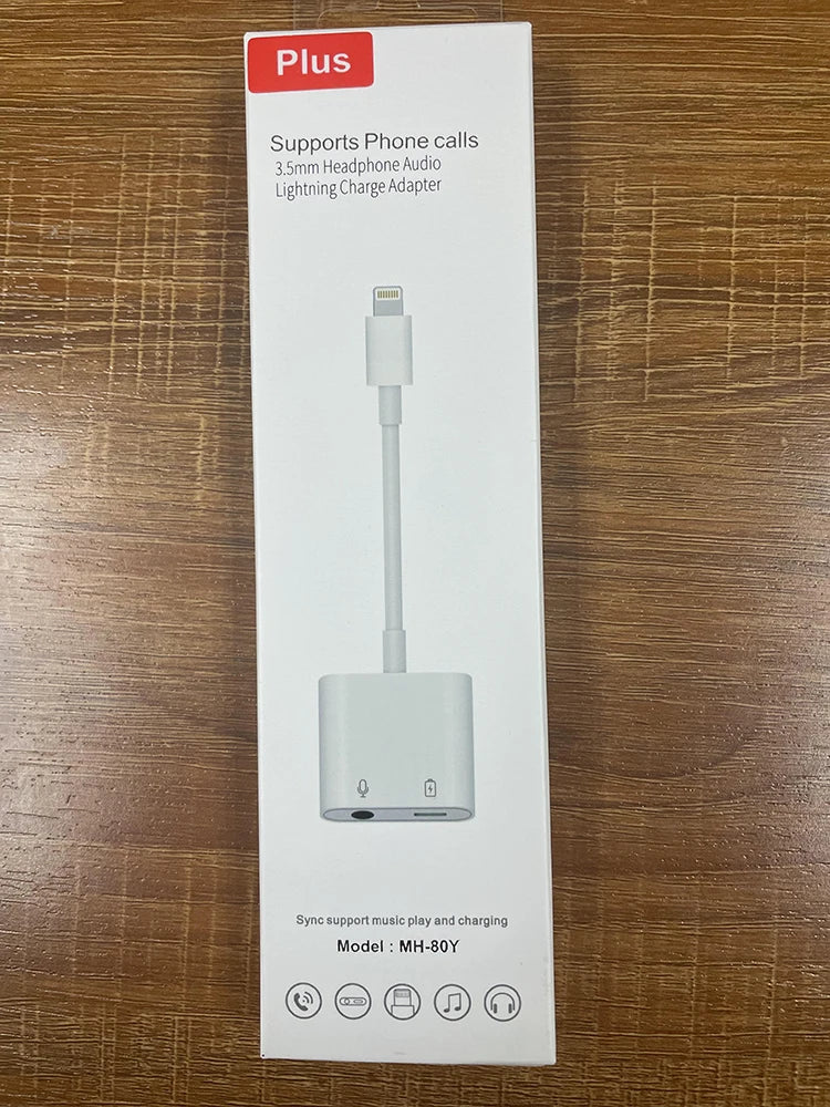 JMT-960074 2 in 1 Audio Charge Adapter for iOS Devices to 3.5mm Aux Jack Splitter, Compatible with iPhone Models 7, 8, X, 11, 12, 13, 14