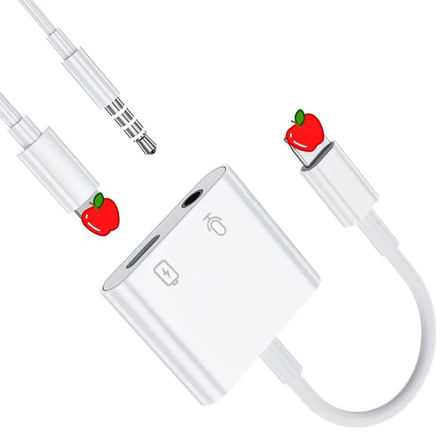 JMT-960074 2 in 1 Audio Charge Adapter for iOS Devices to 3.5mm Aux Jack Splitter, Compatible with iPhone Models 7, 8, X, 11, 12, 13, 14