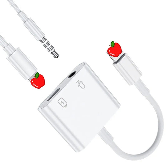 JMT-960074 2 in 1 Audio Charge Adapter for iOS Devices to 3.5mm Aux Jack Splitter, Compatible with iPhone Models 7, 8, X, 11, 12, 13, 14