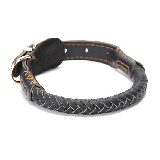 JMT-960074 Cowhide Adjustable Dog Collar for Medium and Large Dogs with Traction Options